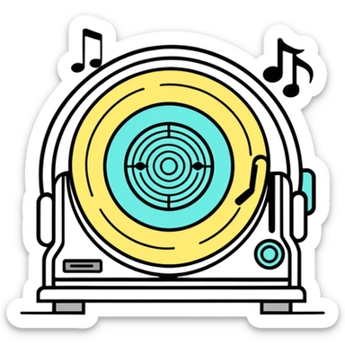 MRI with music notes moving around it sticker