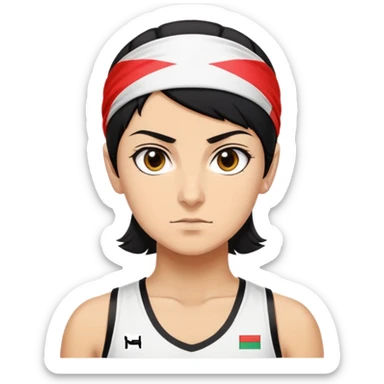 Merab Dvalishvili emoji with short hair, athletic build, determined expression, wearing Georgian flag headband sticker