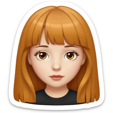 A girl with bangs, long caramel hair, hazel eyes, and white skin  sticker