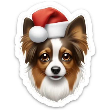Papillon dog in black, white and brown wearing santa hat sticker