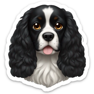 Small completely black king spaniel with black fur on his whole face and white fur on chest sticker