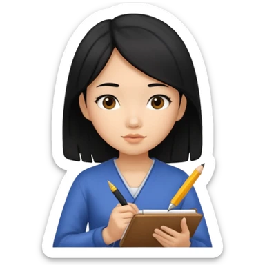 Asian girl writing diary sticker