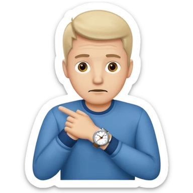bored man pointing at his watch on his wrist sticker