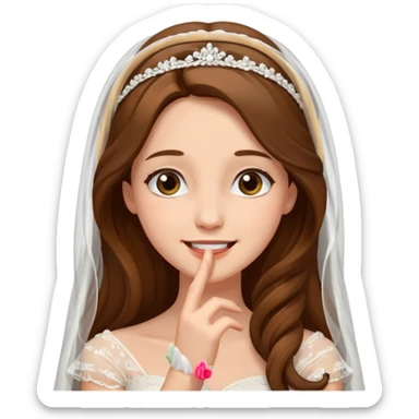 Blonde skin bride with a long veil with brown hair with a chin on her face sticker