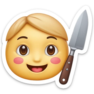 un emoji con cara adorable y un cuchillo sticker