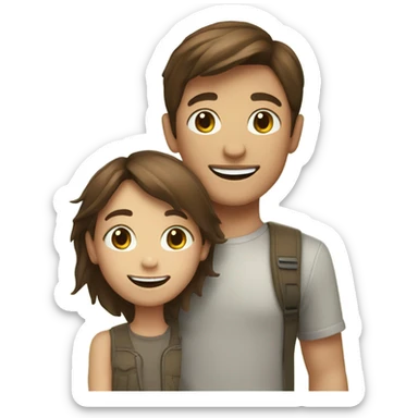 happy girl and boy with brown hair outdoors  sticker