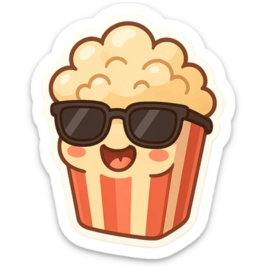 silly popcorn with sunglasses and a goofy grin sticker