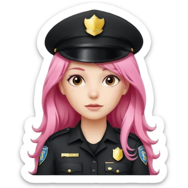 Female POLICE IN black, long pink hair sticker