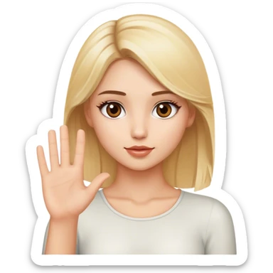 Pretty Blonde model, brown eyes, raising hand  sticker