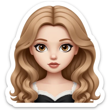 pretty bratz girl, long wavy light brown hair, brown eyes, black eyeliner, pale skin sticker