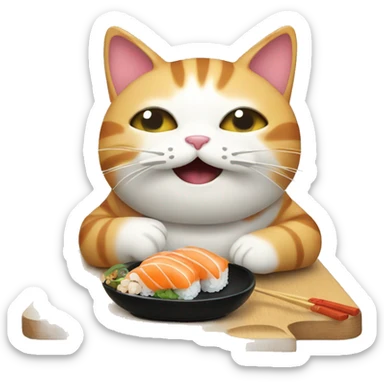 Cat eats sushi sticker