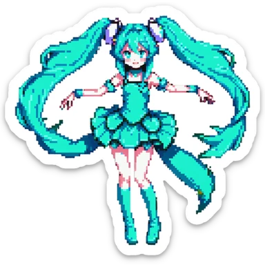 Hatsune Miku dancing pose with teal hair sticker
