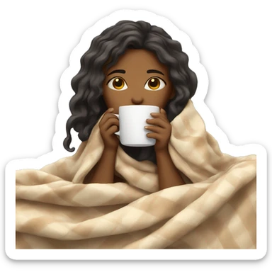 girl inside a blanket sipping coffee eyes closed sticker