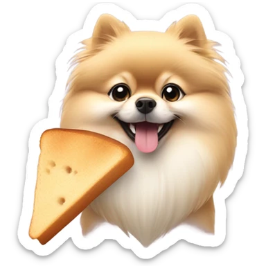 Pomeranian eating a slice of bread sticker