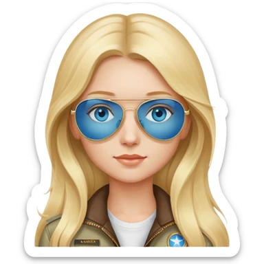 girl with long blond hair, blue eyes and aviator sunglasses sticker