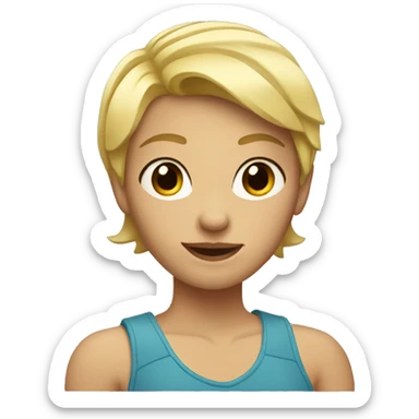 A girl with blonde short hair and glass that has a muscle arms around her sticker