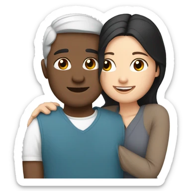Lovers hugging each other. Indian man, short black hair. White woman, blue eyes and brown hair sticker