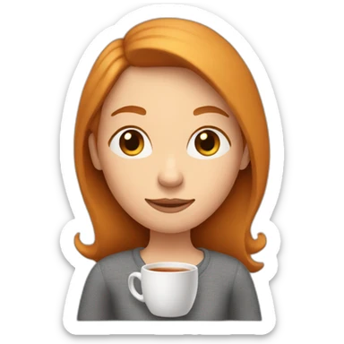 shy woman with shoulder length ginger hair holding cup of tea sticker