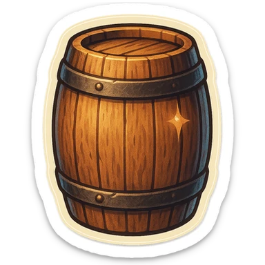 A whiskey barrel with a rustic and aged appearance sticker