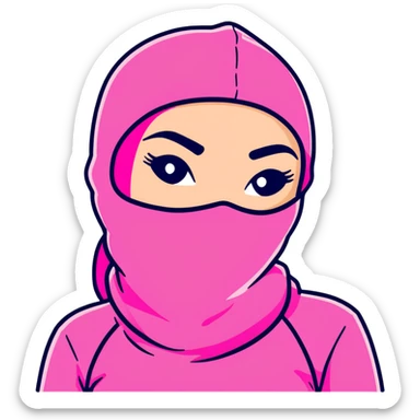 sassy female hustler in pink balaclava, entrepreneurial woman, confident pose sticker