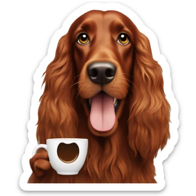 Happy Irish setter with coffee sticker
