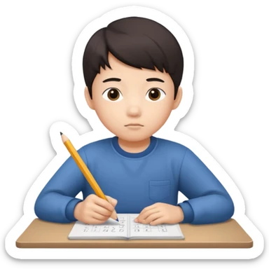 A Asian kid doing his math homework  sticker