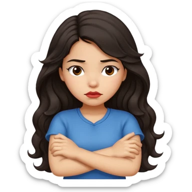 Hispanic girl with long wavy hair crossing her arms while pouting  sticker