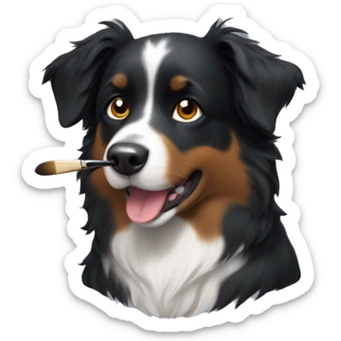 Small black australian shepherd dog with paintbrush  sticker