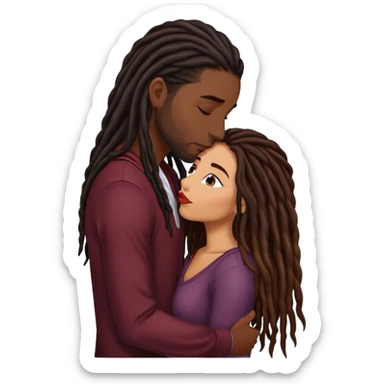 Dark Wine colored hair Latina long hair, kissing young black guy with dreads sticker