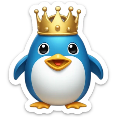 kawaï blue pudgy penguin wearing a golden crown sticker