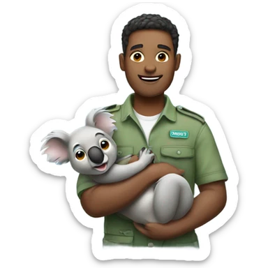 Male zookeeper holding koala sticker