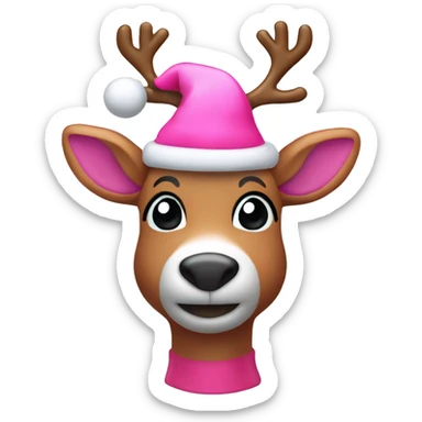 Pink Rudolph reindeer with lighted noise and Christmas hat sticker