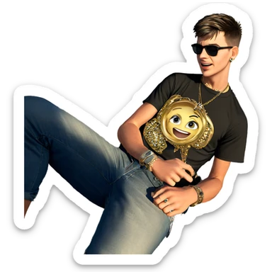 confident boy with jewelry outdoors sticker