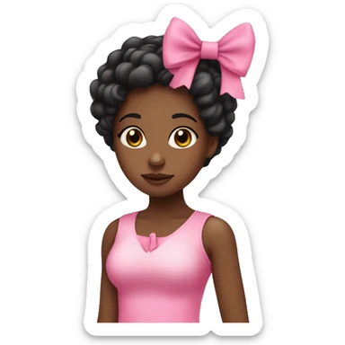 black girl wearing pink cute outfit and a cute pink bow sticker