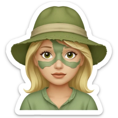 messy green full face clay mask and tourist hat blond woman  sticker