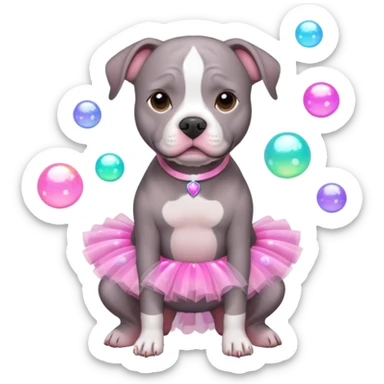 Grey Pibble in a tutu , surrounded by bubbles  sticker
