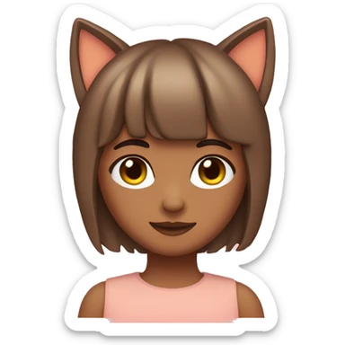 peach color skin, brown hair , heart Eyes, with bangs, and cat ears sticker