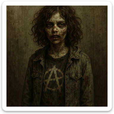 zombie teen girl with brown hair, grunge style, Curly hair sticker