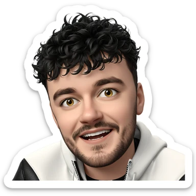 smiling boy in black jacket sticker