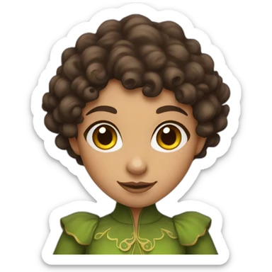 tan female elf with dark brown curly hair sticker