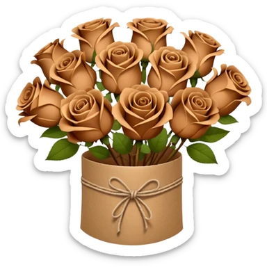 Bouquet of brown roses in a paper package sticker