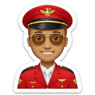 Smiling military man with sunglasses in red uniform sticker