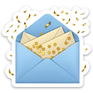 white envelope and gold confetti sticker