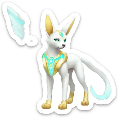 Shiny White Angelic Godly Ethereal Majestic Electric Albino Umbreon. cyan eyes and cyan markings. Golden Anubis-rings. full body sticker