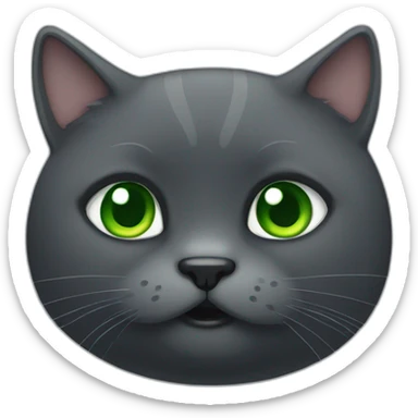 A dark grey cat, a big fat, old and cute. It has green eyes sticker