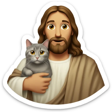 Cross eyed Jesus with an obese cat  sticker