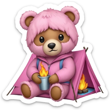 Teddy bear camping pink sticker