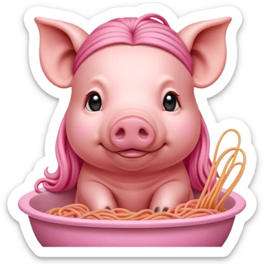   renaissance monalisa pig with pink spaghetti background  sticker