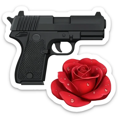 gun and a rose sticker