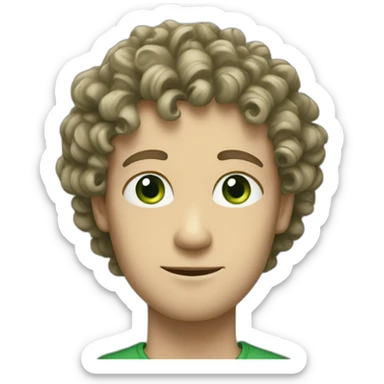 white man with green eyes and curly hear , sticker
